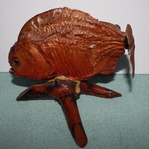 Piranha Fish  on Wooden Base Great Condition